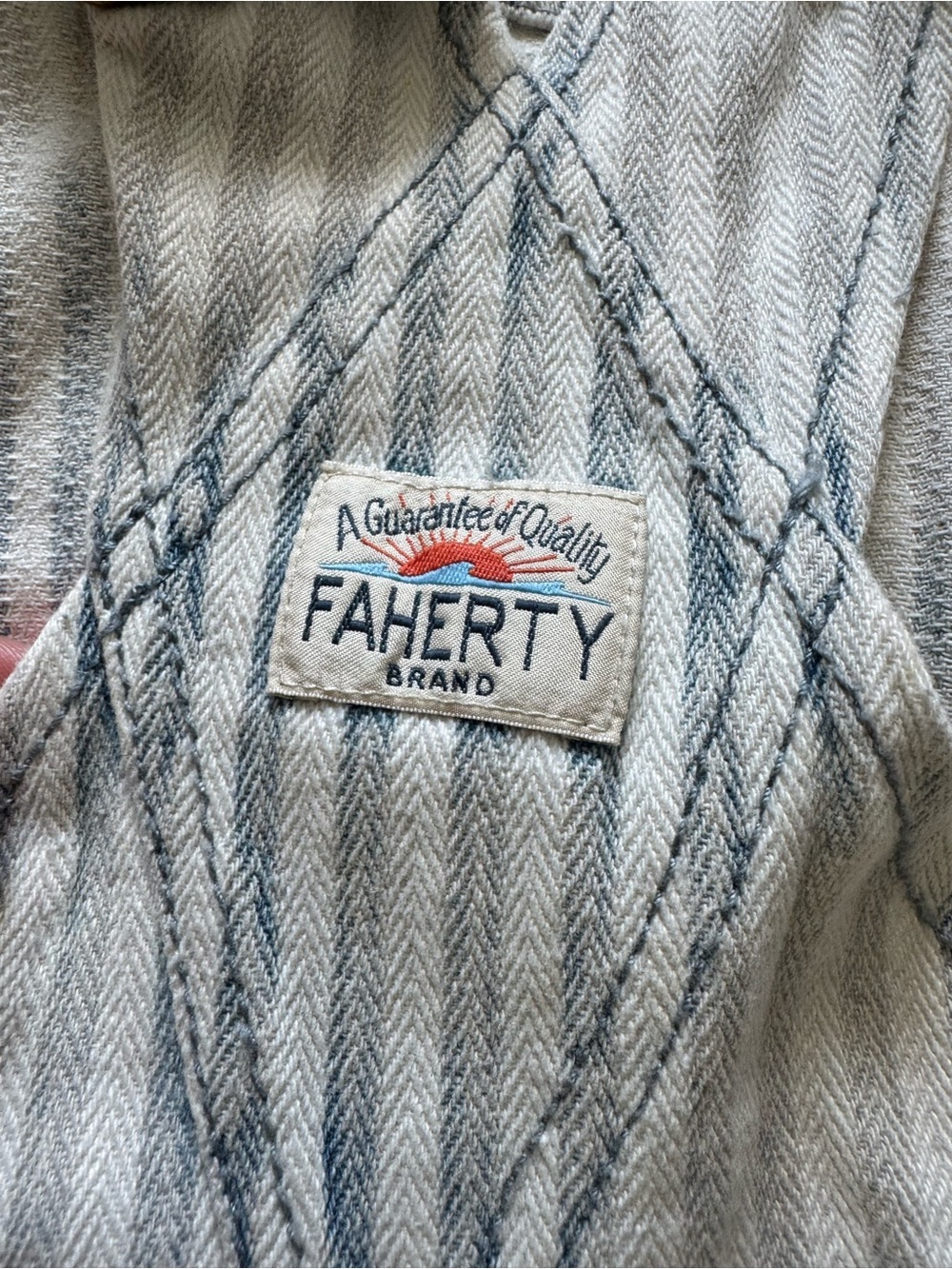 Faherty Light Blue and White Striped Overall Detail - Picture 3 of 4